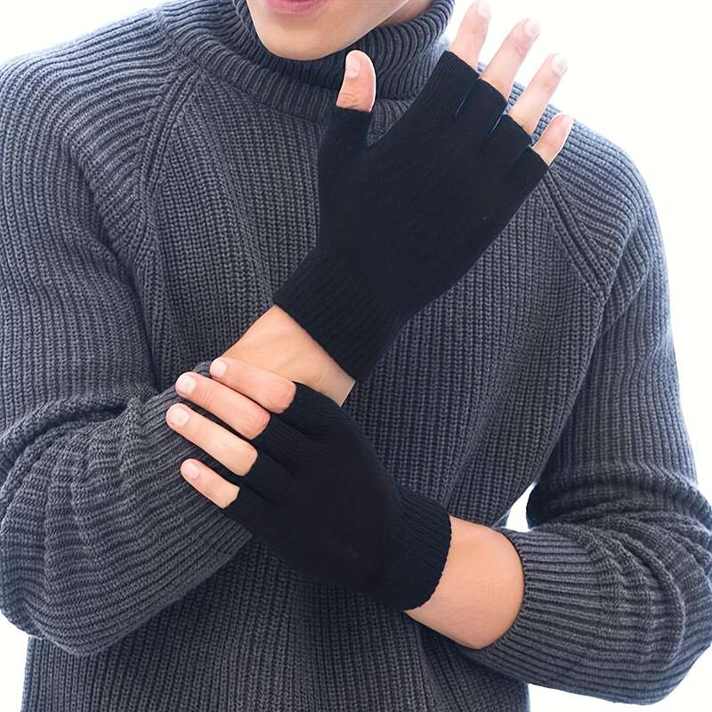 1 Pair Black Gray Warm Gloves
