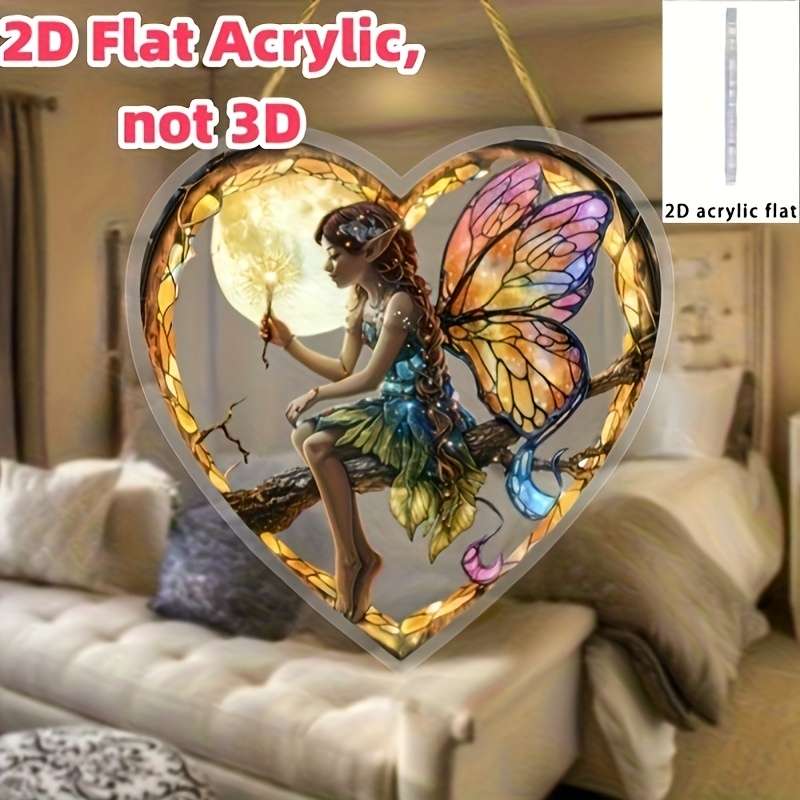 1pc 2D Flat  Bohemian  Charming Night Fairy Sun Catcher 20.32cm x 20.32cm Acrylic Heart-Sh
