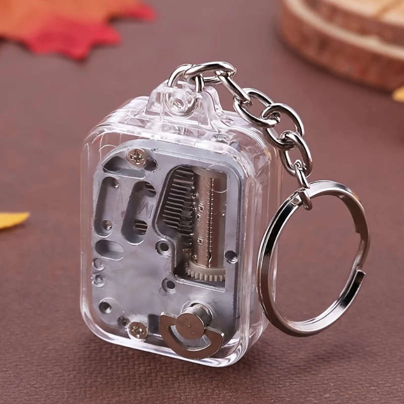 1Pc Diy Mechanical Music Box Keychain Wind Up Battery Free Zinc Alloy Abs Plastic Unique Gift Idea