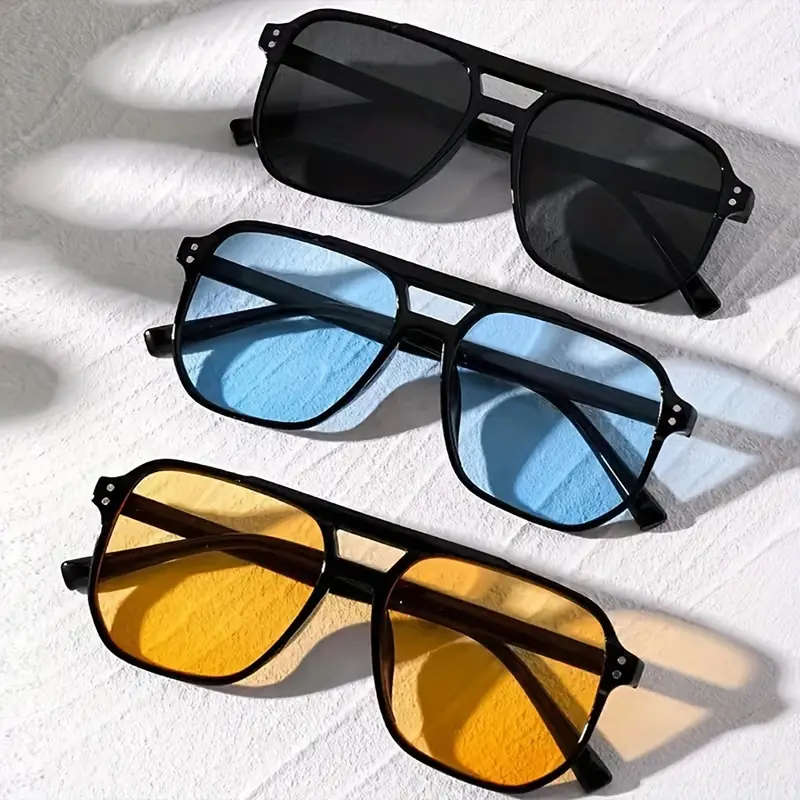 3 Pairs of fashionable retro rectangular frame Sunglasses