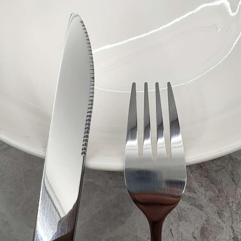 4pcs Stainless Steel Cutlery Set with Polka Dot Ceramic Handles Includes Knife Fork Spoon