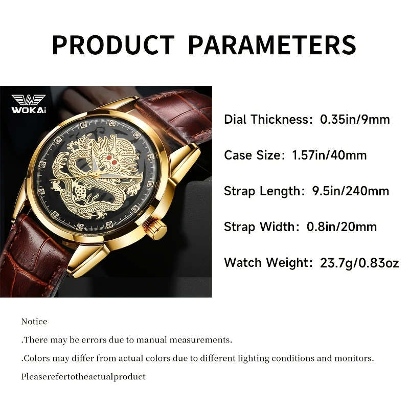 1pc Men's Dragon Zodiac Quartz Watch Classic Style with World Time Faux Leather Strap Battery Operat