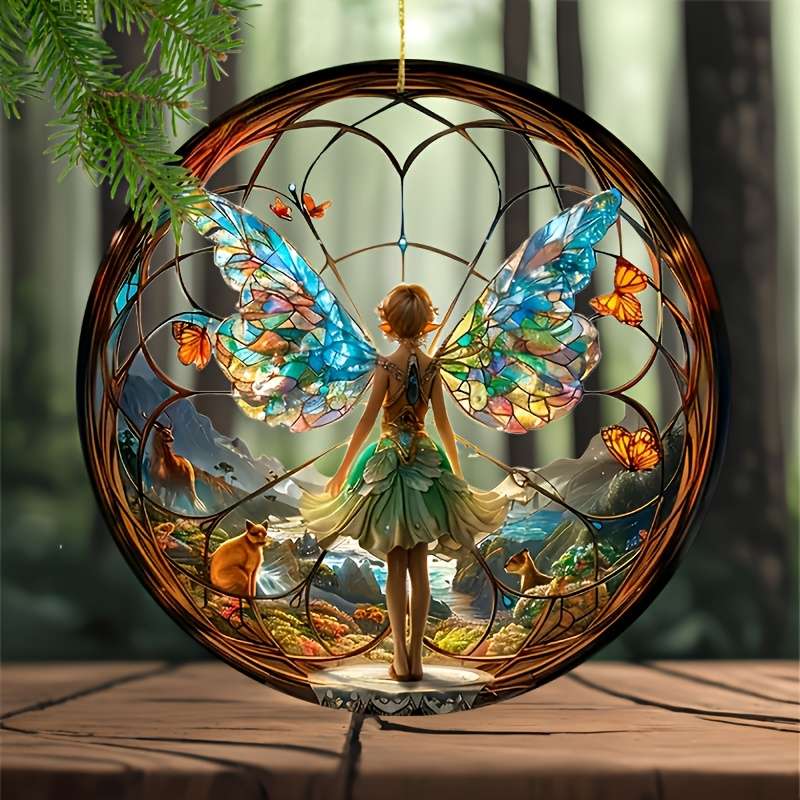1pc 2D Flat  Bohemian Forest Fairy Stained Glass Suncatcher Vibrant Acrylic Window Decor with Enc