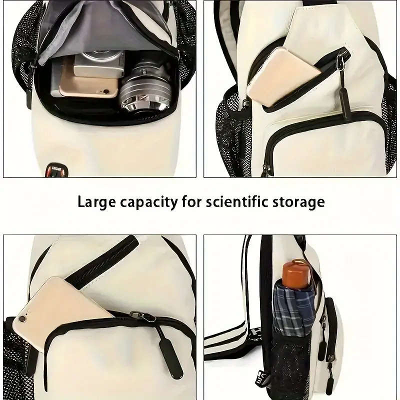 Women's Fashion Sling Backpack Multi-Pocket Nylon Crossbody Bag