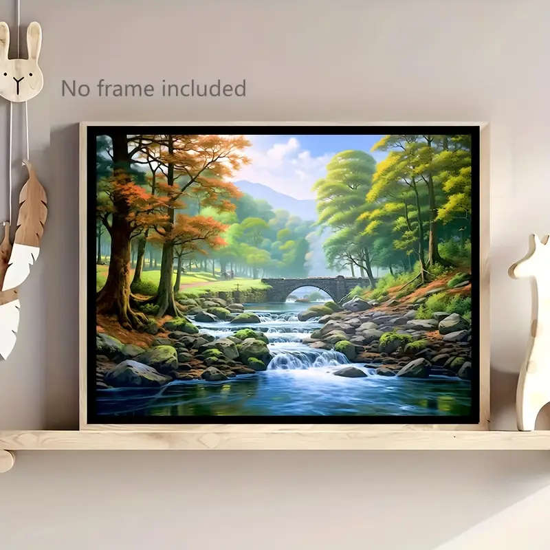 1pc 2D A Naturally Landscaped River Runs And Reflects The Sunlight on One Side Are a Few Clumps of G