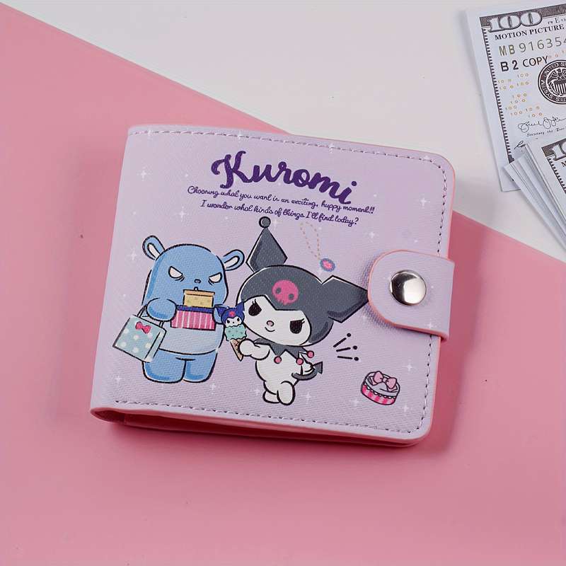 1pc Sanrio Cartoon Cute Wallet Pink Yellow Blue Purple Multi-Compartment Wallet with Button