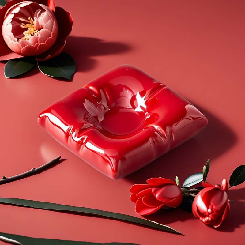 1pc Contemporary Square Ceramic Ashtray Luxurious Non-Electric Desk Accessory for Living Room and