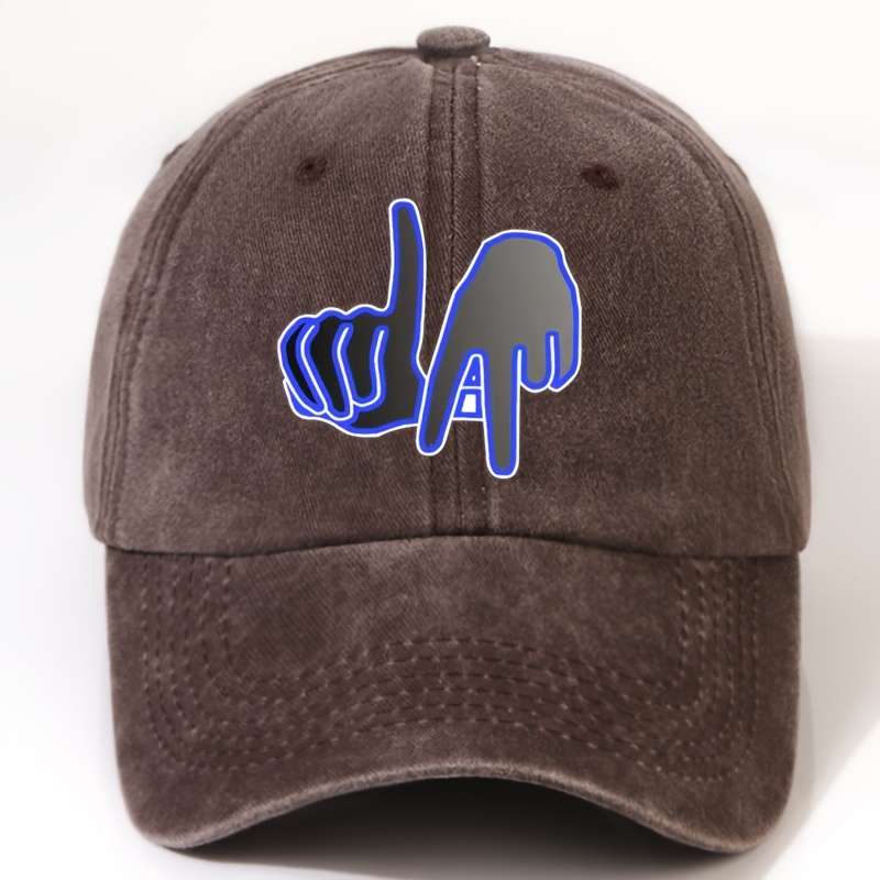 1pc EOXF Men'S Washed Cotton Baseball Cap Adjustable Breathable Casual Hat with LA Print Lightwei