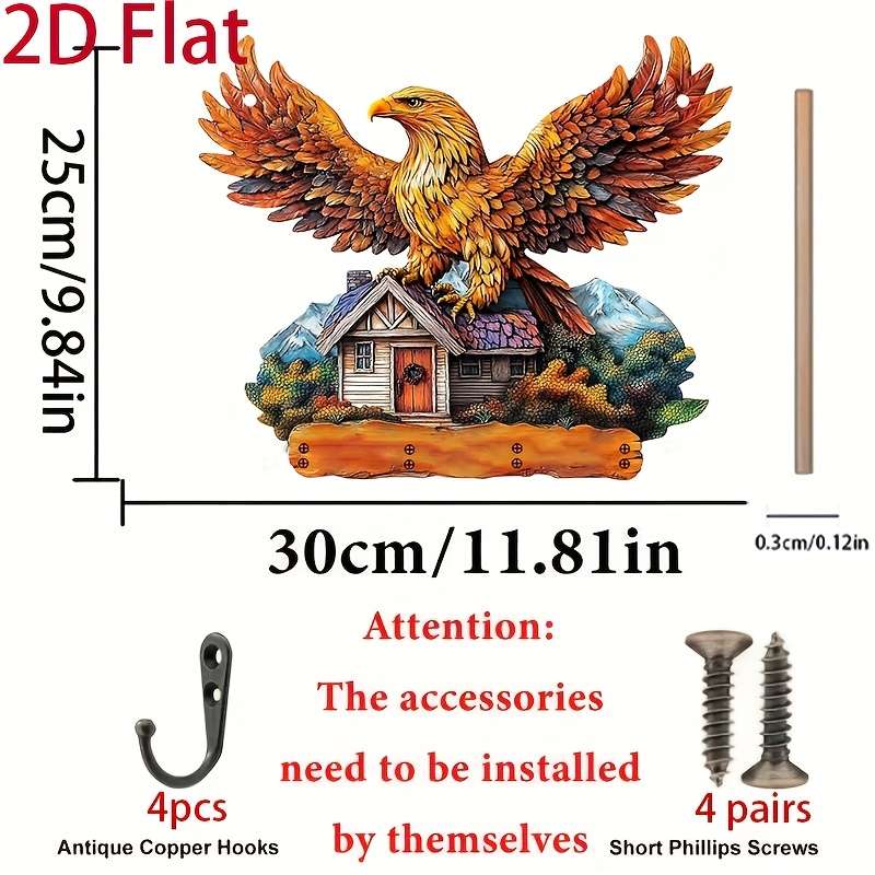 2D/Flat Surface 1pc Swan Guardian Simple Colorful Wooden and Home Key Holder with Four Metal Hooks