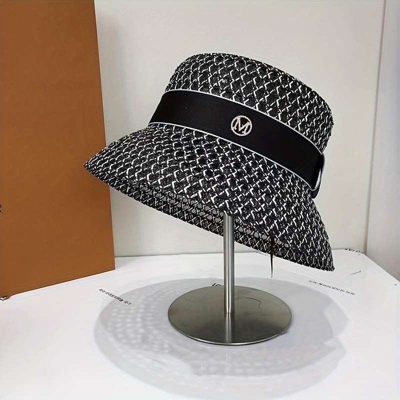 1pc Summer Breathable Weave Bucket Hat 100% Polyester with Elastic Band Sun Protection Lightweigh