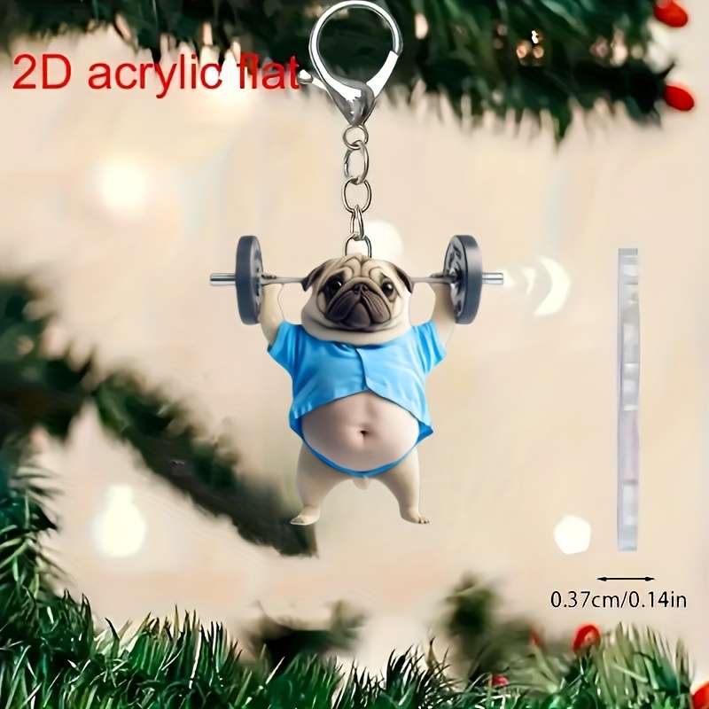 1pc 2D Flat   Keychain A Cute Pug  Acrylic Keychain Adorable Flat Key Ring Ornament Suit