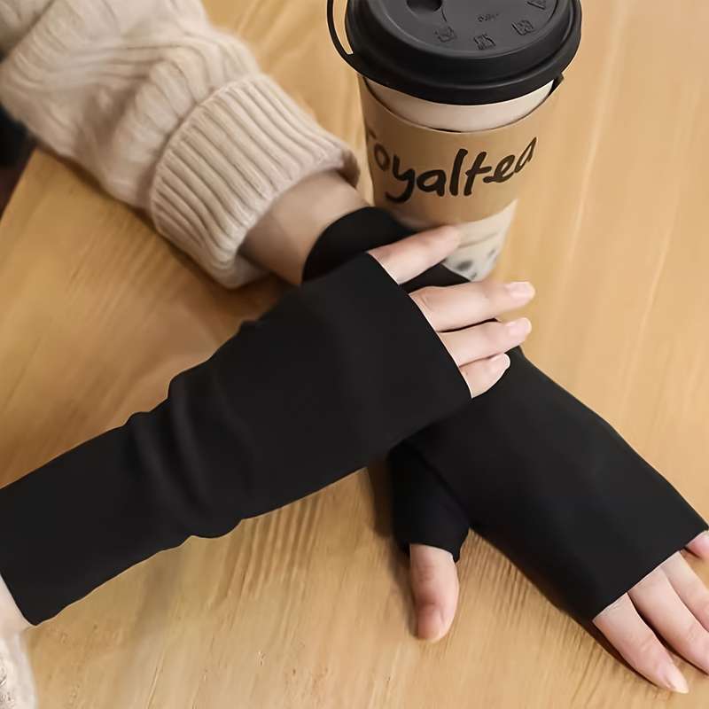 1 Pair Black One Size Warm Gloves