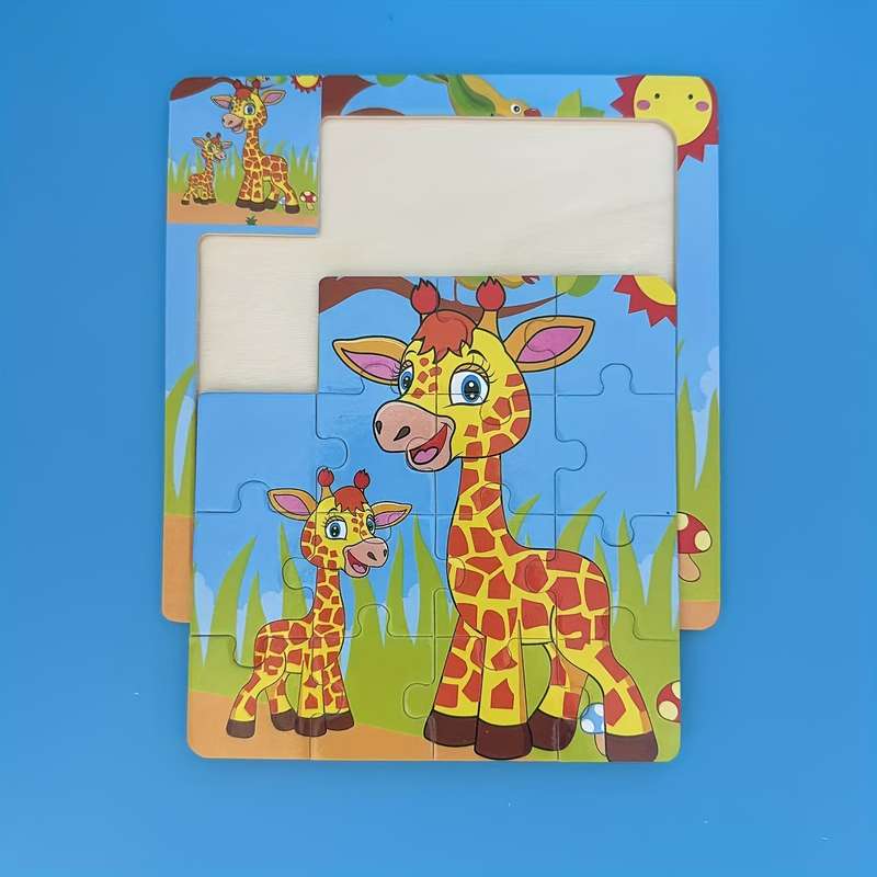 1pc Wooden Giraffe Puzzle Charming Animal-Themed Jigsaw with Colorful Giraffe Illus