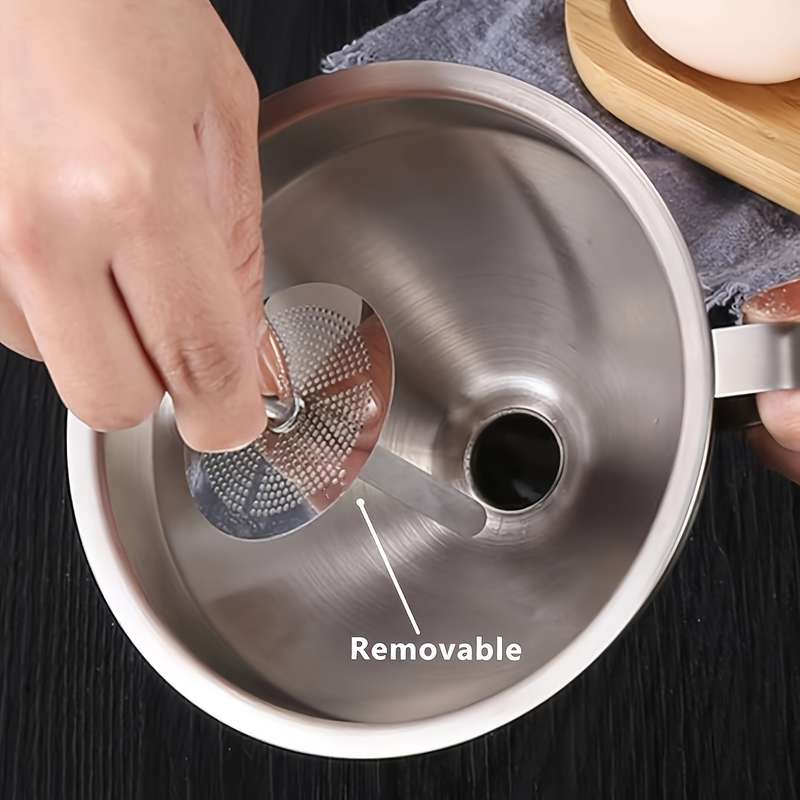 1pc Stainless Steel Funnel With Detachable Filter Used For Cooking Oil And Conveying Liquid