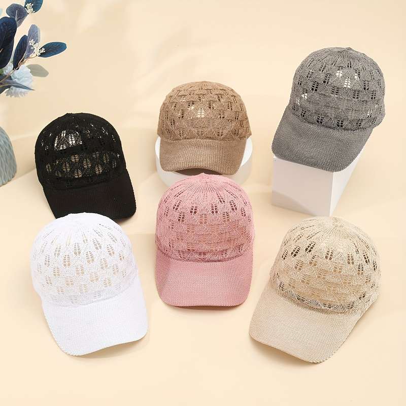 1pc Breathable Mesh Baseball Cap for Women Adjustable Lightweight Stylish Sun Hat with Hollow-