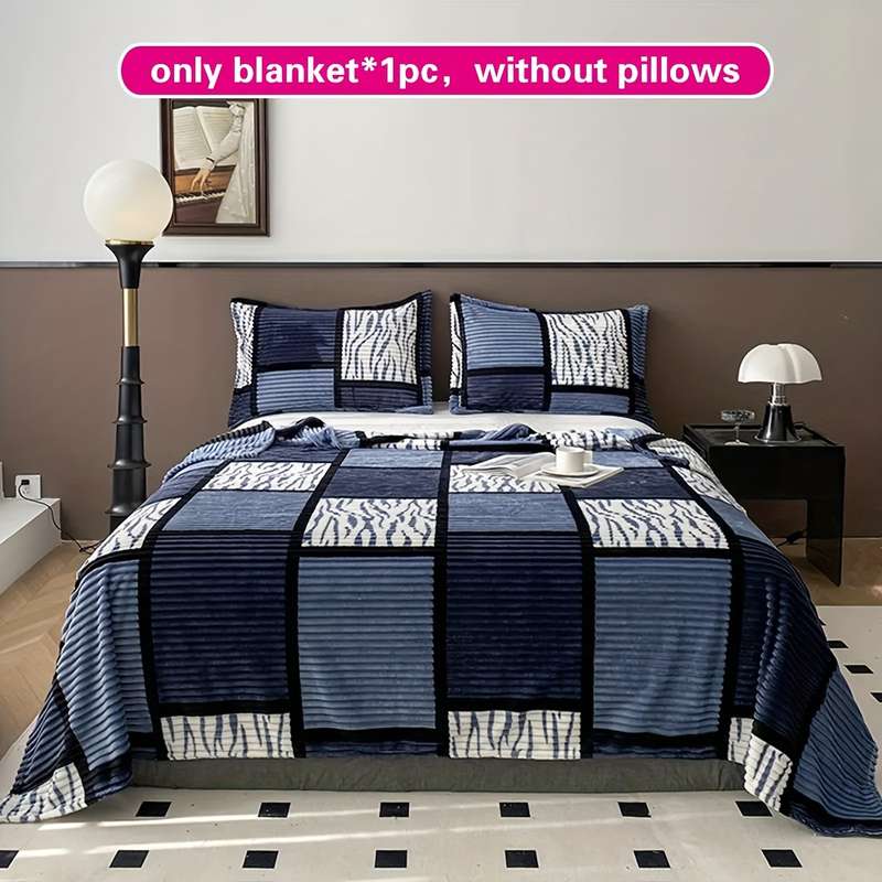 1ps Blanket Color Blue Bean Paste Square Grid size 200x230cm