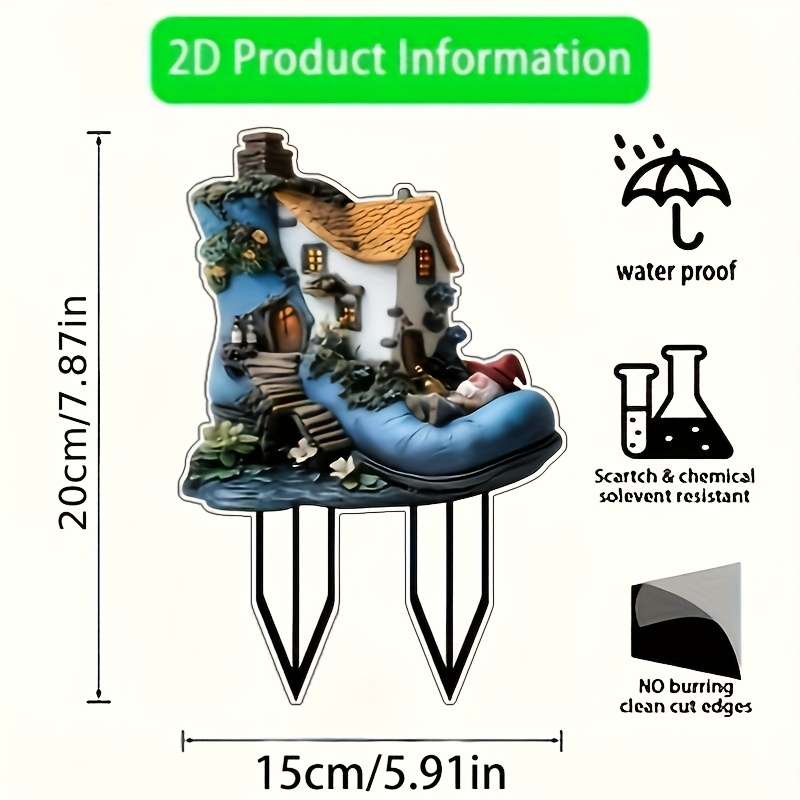 1pc 2D Flat One Piece of  Bohemian Dwarf House Acrylic Garden Plate Charming Outdoor Decoration fo