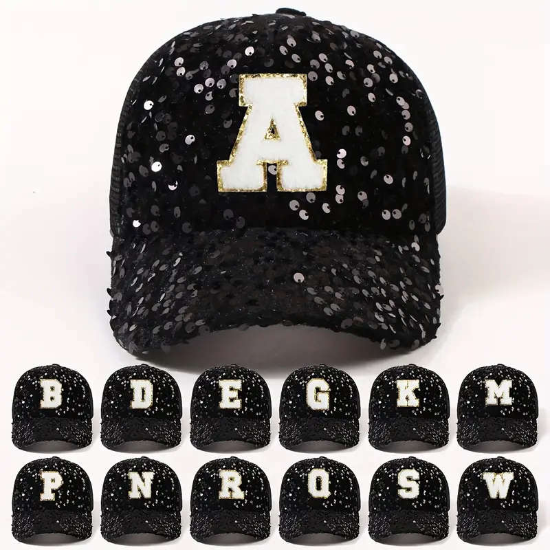 Fashionable Black 26 Letters Glitter Sequin Hat