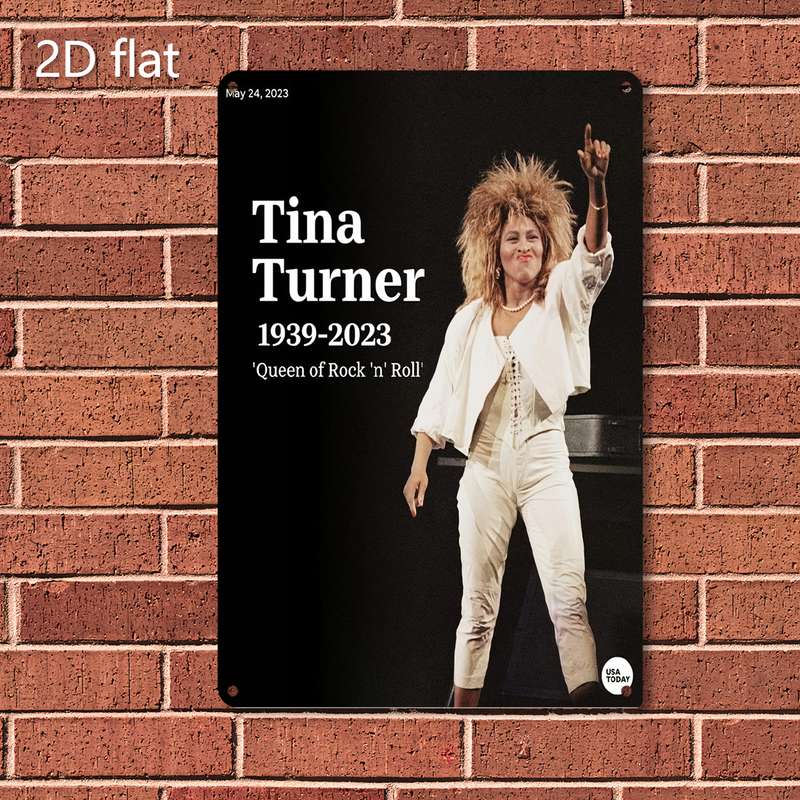 1pc 2D Flat  Tina Turner Tribute Metal Wall Art Pre-Drilled Holes Weather-Resistant Iron Si