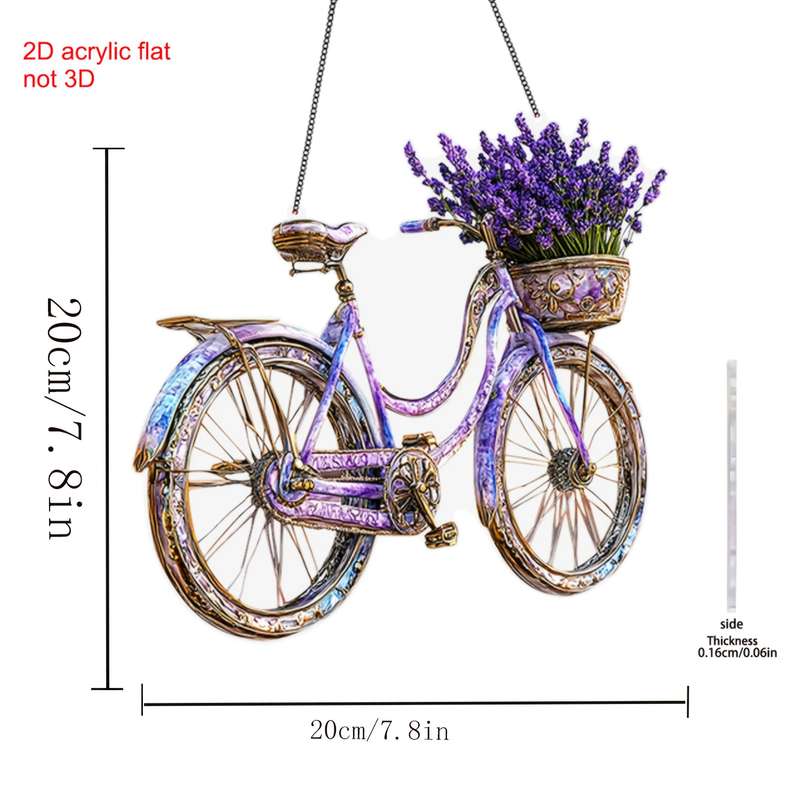 1pc 2D Flat   of  acrylic charming lavender bicycle light catcher with flower basket ve