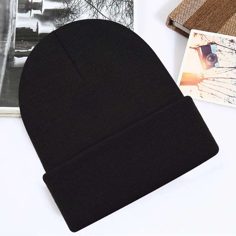 1pc Elegant Black Acrylic Beanie Y2K Style Knit Winter Cap Cozy Warm Fashionable Daily Wear Han