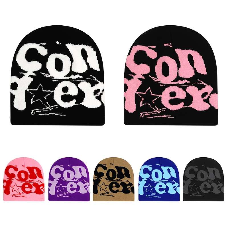 1pc Unisex Acrylic Knit Beanie Hat Stretch Fit Jacquard Letter Embroidery Warm Winter Headw