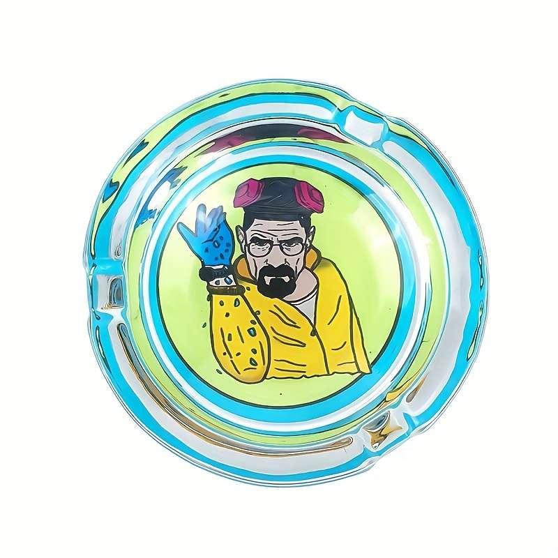 1pc 8.48cm Round Glass Ashtray with Stylish Cartoon Design C Transparent Smoking Accessory for Home