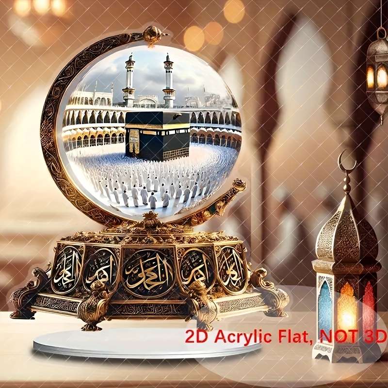 1pc 2D Flat   Golden Circular Acrylic Desktop Ornament Waterproof Scratch-Resistant Traditi