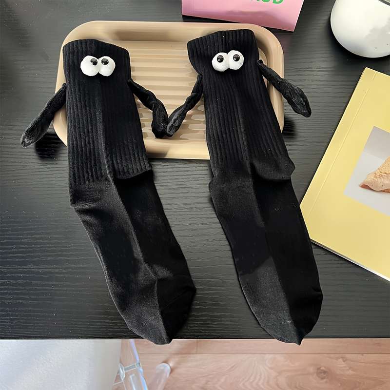 2 Pairs Black And White One Size High Elastic Socks