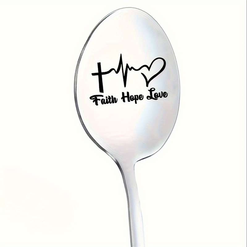 1pc Mirror Polished Engraved Stainless Steel Spoon Novelty Coffee Spoon Carved Dessert Scoop