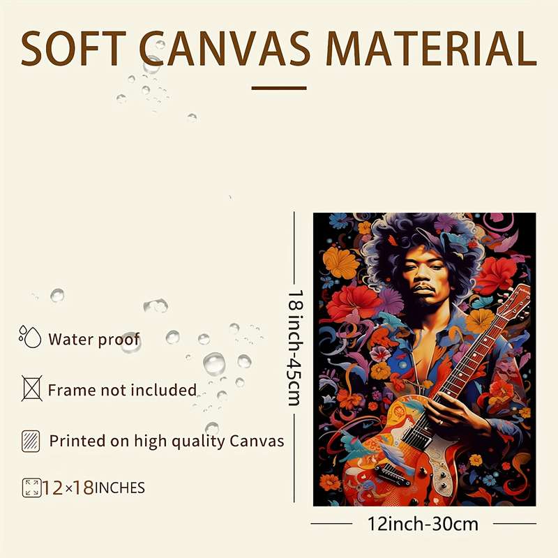 1pc Vibrant Jimi Hendrix Electric Guitar Canvas Poster Unframed 30.48x45.72 cm Wall Art with Colo