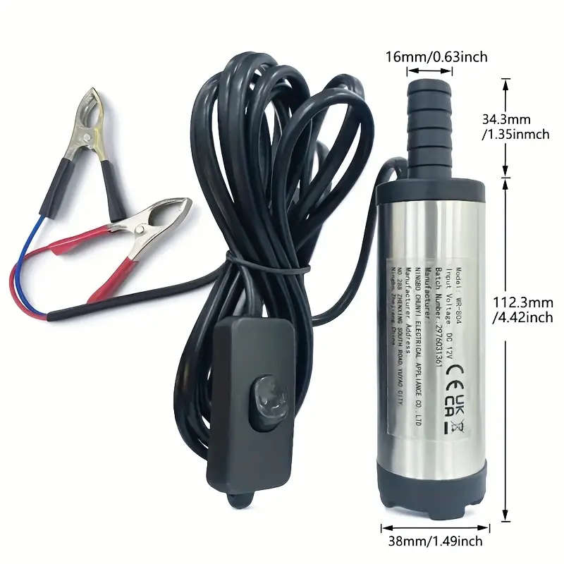 1pc Portable 12V DC Oil Water Pump Stainless Steel Submersible Diesel Transfer Tool with High-Speed
