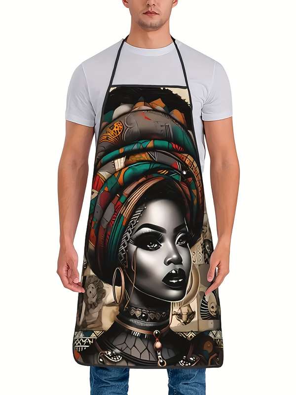 1pc African Woman Vintage Print Apron Durable Polyester 100% Knit Fabric 150g m? Opaque Hand Wa