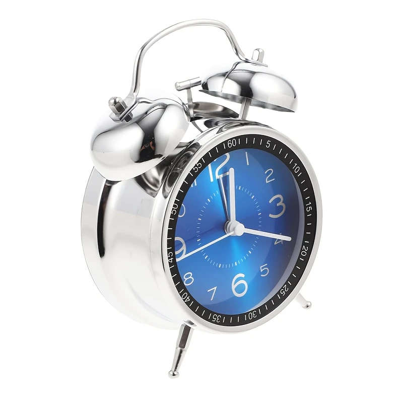 1pc Chic Metal Alarm Clock with Glass Face Luminous Silent Quartz Movement Anti-Fall Design