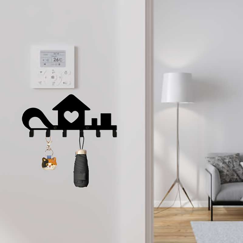 1pc Love House Metal Wall-Mounted Key Hook RackStylish Decorative Organizer for Keys Coats Hats