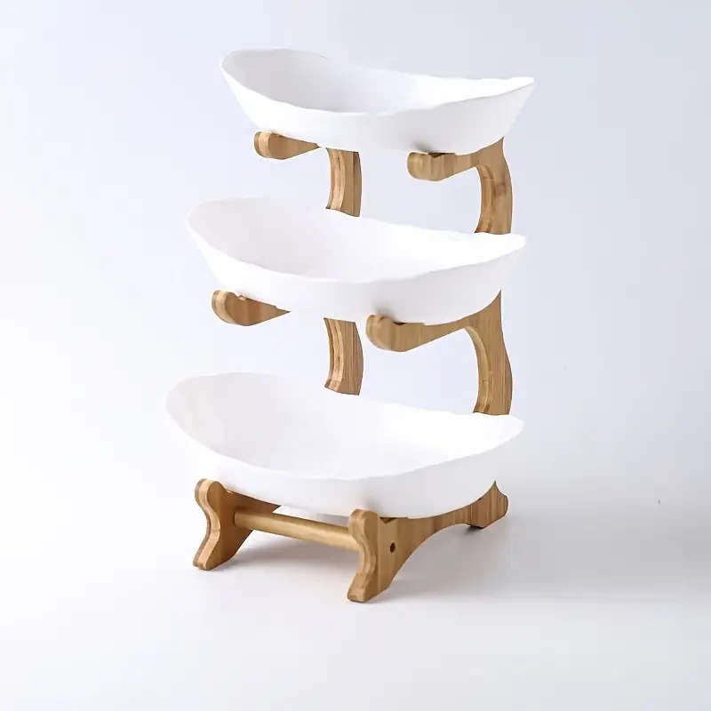Three-Tier Fruit Basket With Wooden Stand