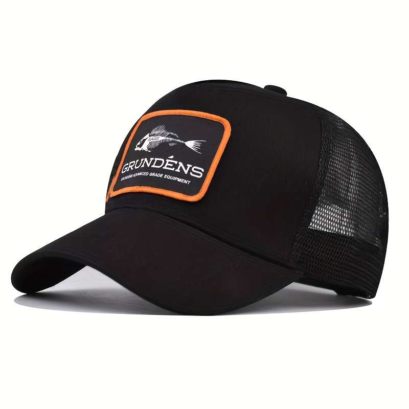 1pc Cotton Blend Fitted Baseball Cap Fishbone Embroidery Breathable Mesh Sun Protection Adjusta