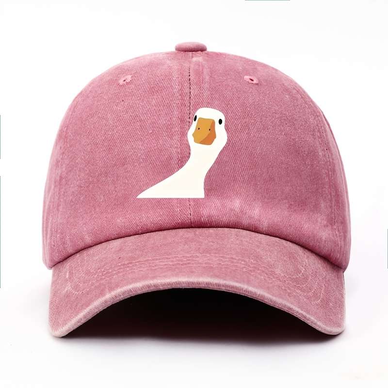 1pc Women'S Cartoon Goose Print Cotton Baseball Cap Adjustable Fit Breathable Sports Hat Han