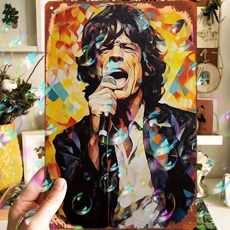 1pc 2D  of Retro Music Poster Mick Jagger Aluminum Metal Sign 20.32X30.48 cm Resistant to W