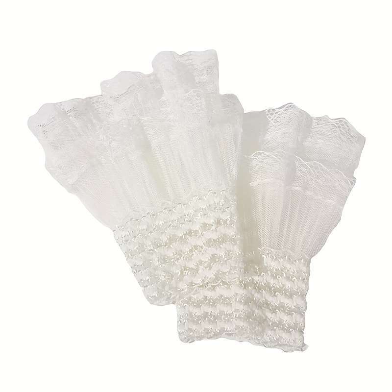 1 Pair White Lace Pleated Cuff Manicure Gloves