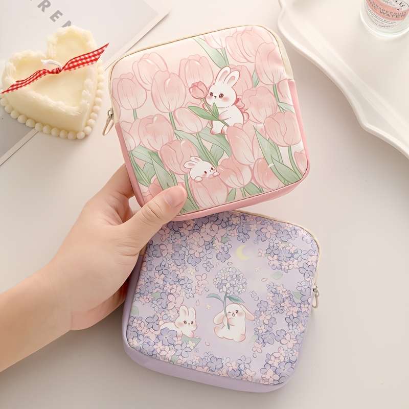 1pc Cute Cartoon Oil Painting Design PVC Storage Bag Casual Style Lightweight Hand Washable