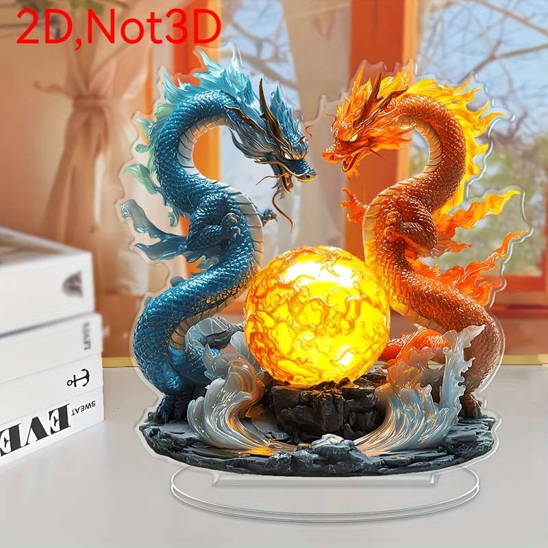 1pc 2D Flat   Oriental Dragon Acrylic Ornament No Power Required Suitable for Office Bedroom