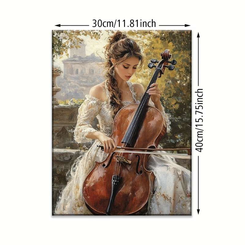 1pc Elegant Cello Player Canvas Art Print with Wood Frame Large Contemporary Musician Wall Decor