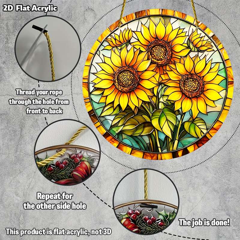 1pc 2D Flat   Sunflower Light Catcher20.32x20.32 cm round acrylic home window wall hang