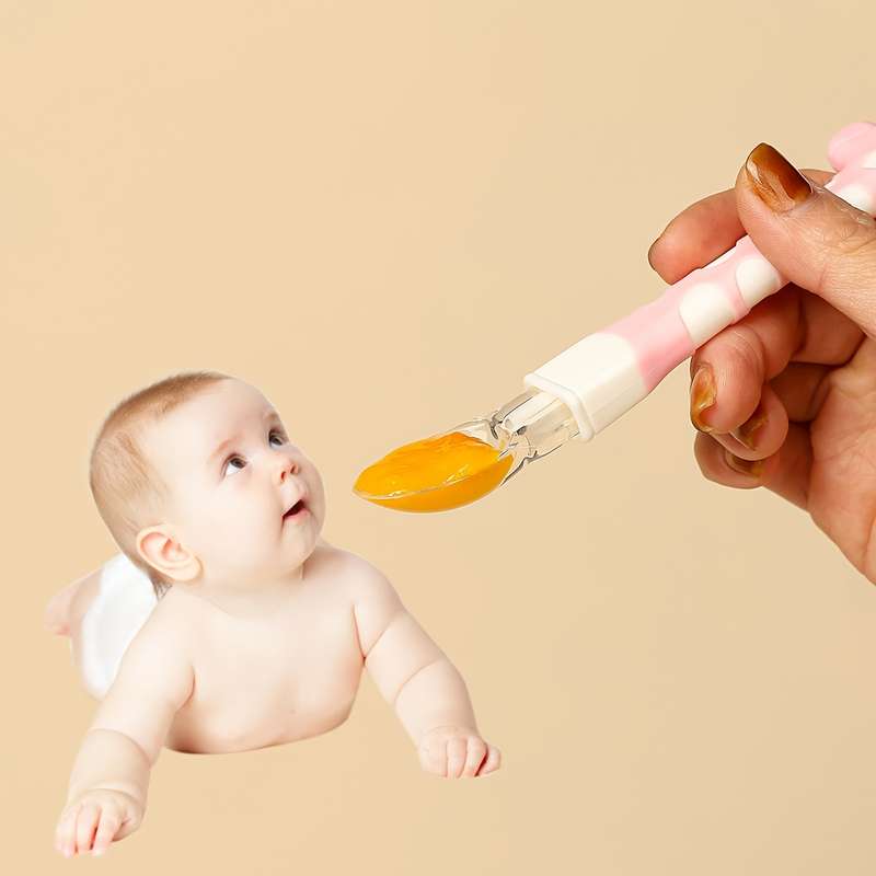 1pc Cute Giraffe-Shaped Silicone Baby Feeding Spoon Soft Food-Grade Silicone Spoon for Infants