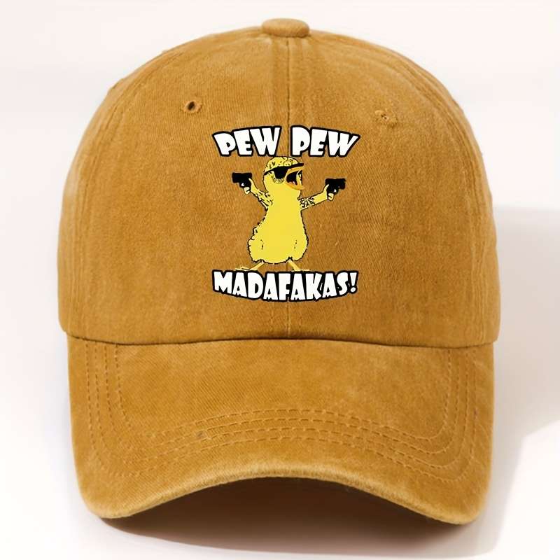 1pc EOXF Adjustable Washed Baseball Cap Breathable Casual Hat with PEW PEW MADAFAKAS Print Fash