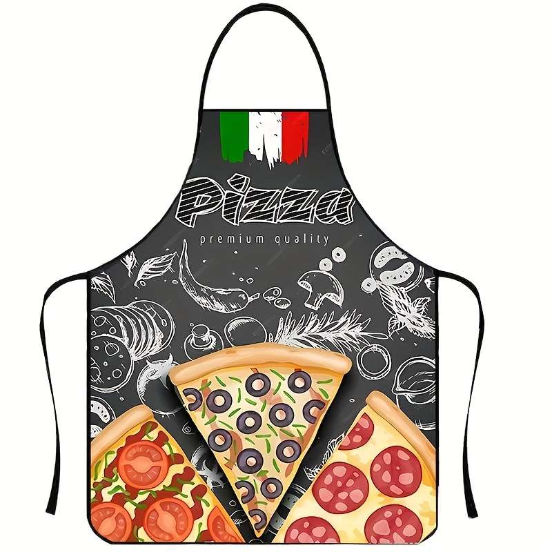 1pc Durable Polyester BBQ Apron Woven Grilling and Outdoor Cooking Apron with Beer and Pizza