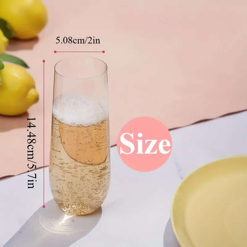 6 Piece Elegant Champagne Flutes - Reusable, Recyclable Plastic, Stemless & Shatterproof Glasses