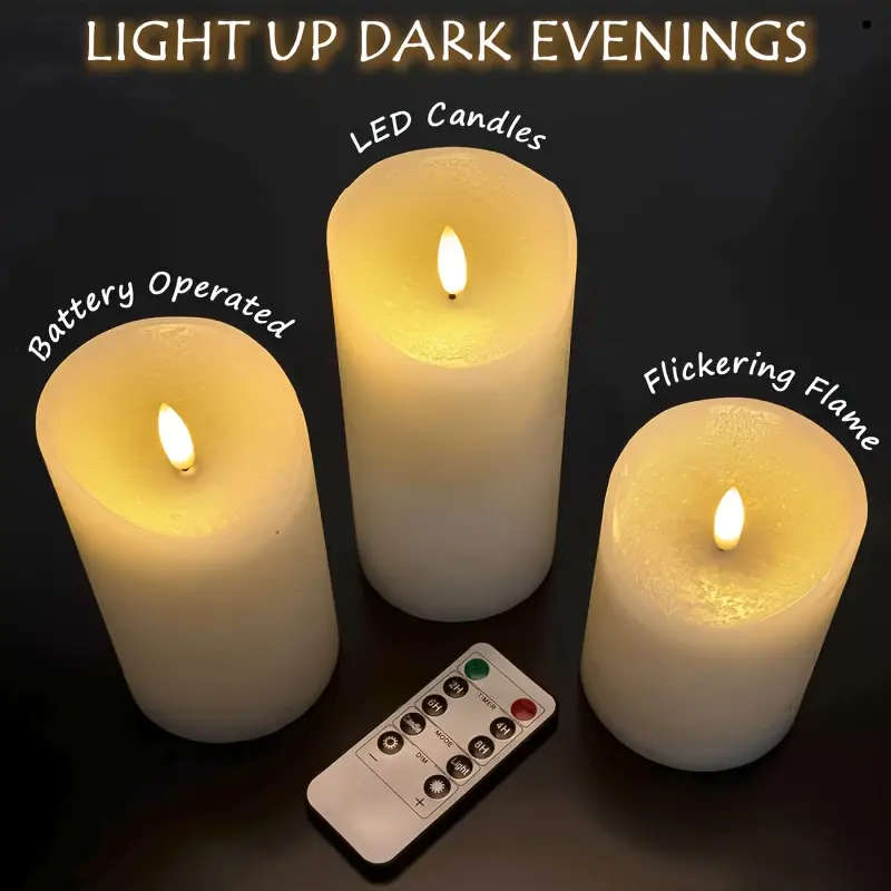 Set of 3 Flickering 3D Flameless Candles