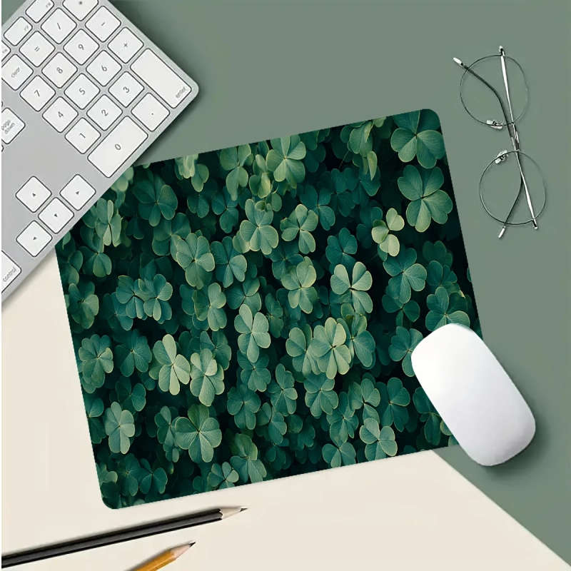 1pc 21x26cm Fortune Deep Green Clover Rubber Non-Slip Mouse Pad Office Desk Accessory Durable